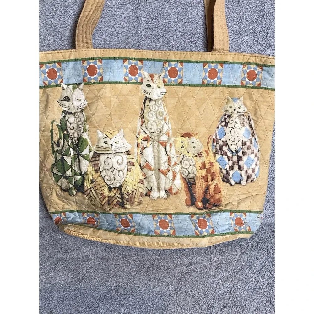 Jim Shore Heartwood Creek 5 Cat Tote‎ Quilted Zippered Inner Pockets